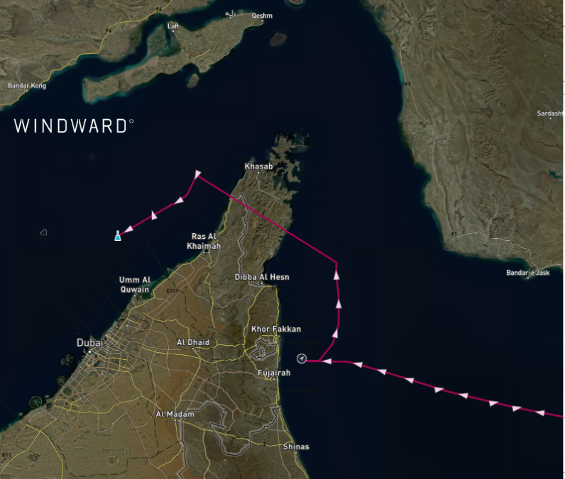 Some Western-affiliated tankers are transiting the Strait to load in Saudi Arabia with AIS switched off. Source: Windward Maritime AI™.