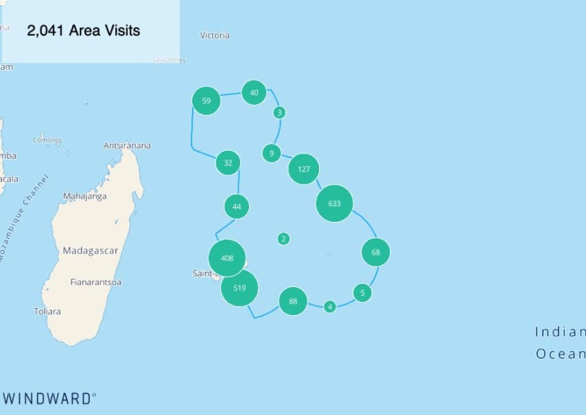 vessel area visits to Mauritius within the last 30 days