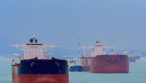 Anchored Oil Supertanker Ship to ship Transfer News