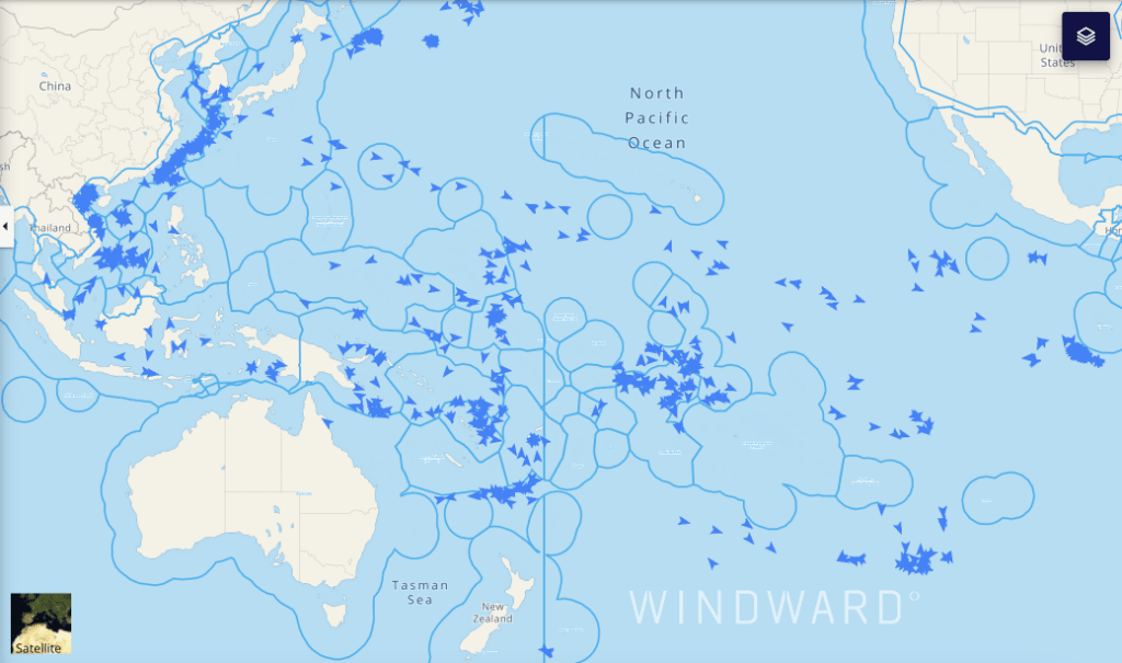 Figure 2 Chinese fishing vessels conducted operations in the Pacific in and around Chinas EEZ on April 3 2022