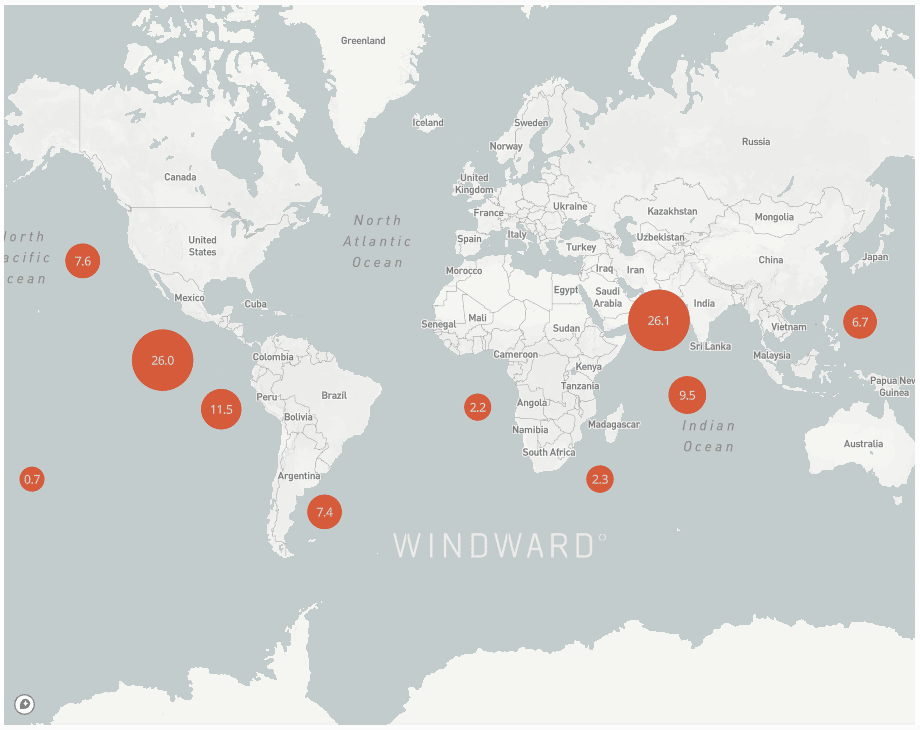 Figure 3 July 2021-June 2022 percentage of IUU fishing cases by hot zone