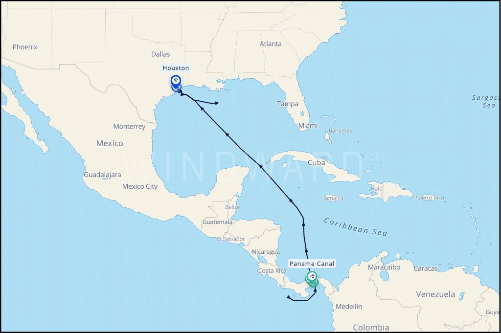 Route Houston - Panama canal