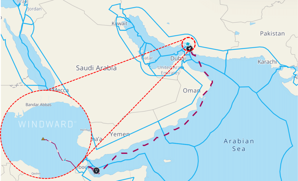 The Behshad’s sailing path between April 4-18, 2024.