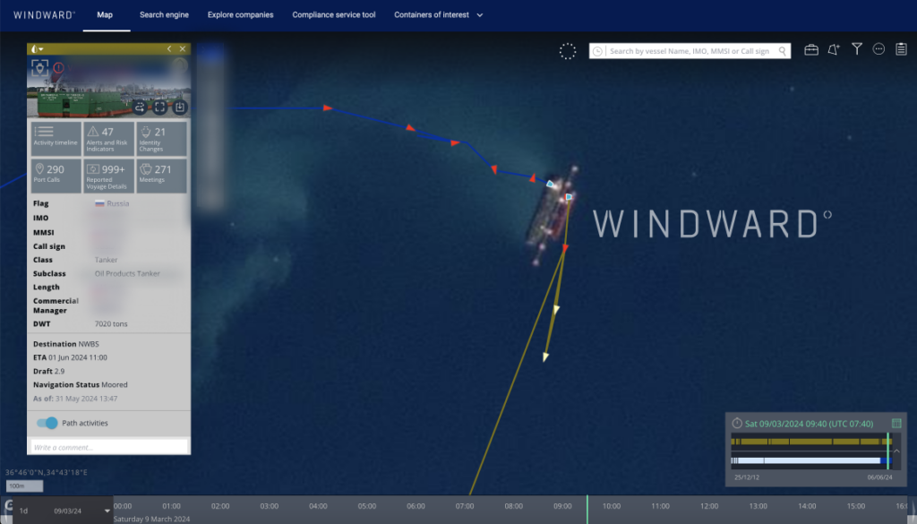 Screenshot from Windward's system 