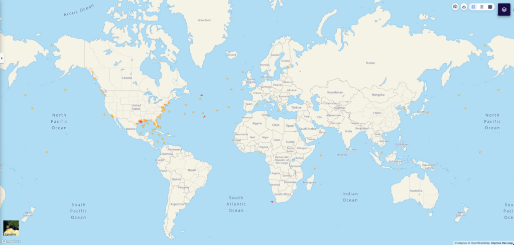 Smuggling high or moderate risk vessels with the U.S. as their reported destination on August 11, 2025. Source: Windward Maritime AI™ Platform