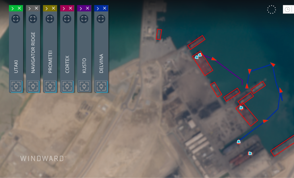 The six sanctioned Russia-trading tankers are currently at Duqm port. Source: Windward’s Remote Sensing Intelligence solution