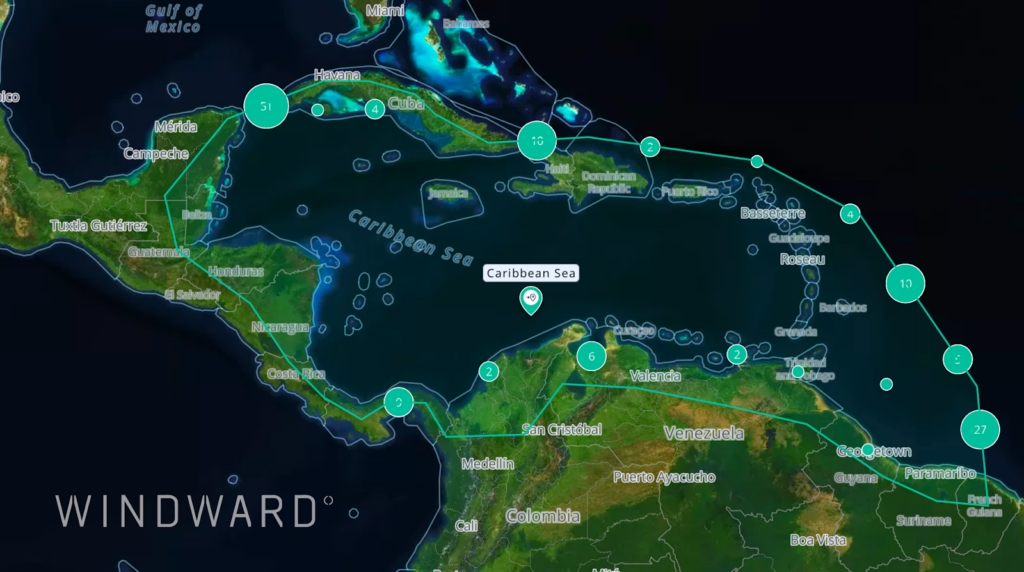 Cluster of Iranian-linked tankers in the Caribbean Sea. Source: Windwards Maritime AI™