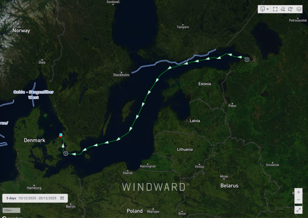 The Adler’s path from Russia's Bronka Port to being anchored and detained off Sweden’s western coast.