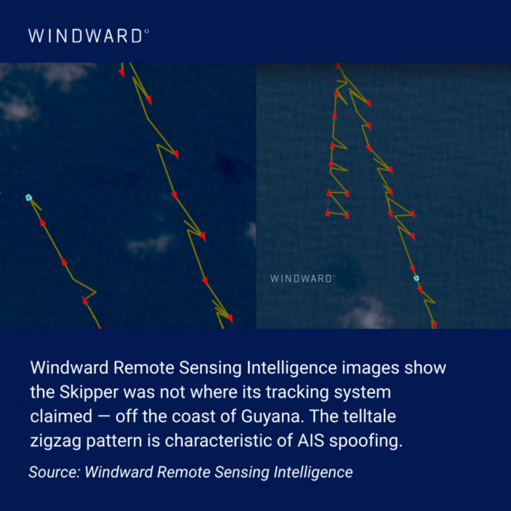 Windward Remote Sensing Intelligence image shows the Skipper was not where its tracking system claimed.
