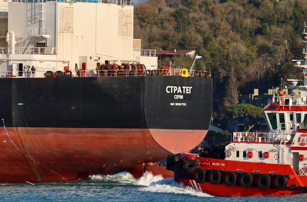 Strateg sails through the Bosporus with a new name and flag on December 29. Credit Yõruk Işik