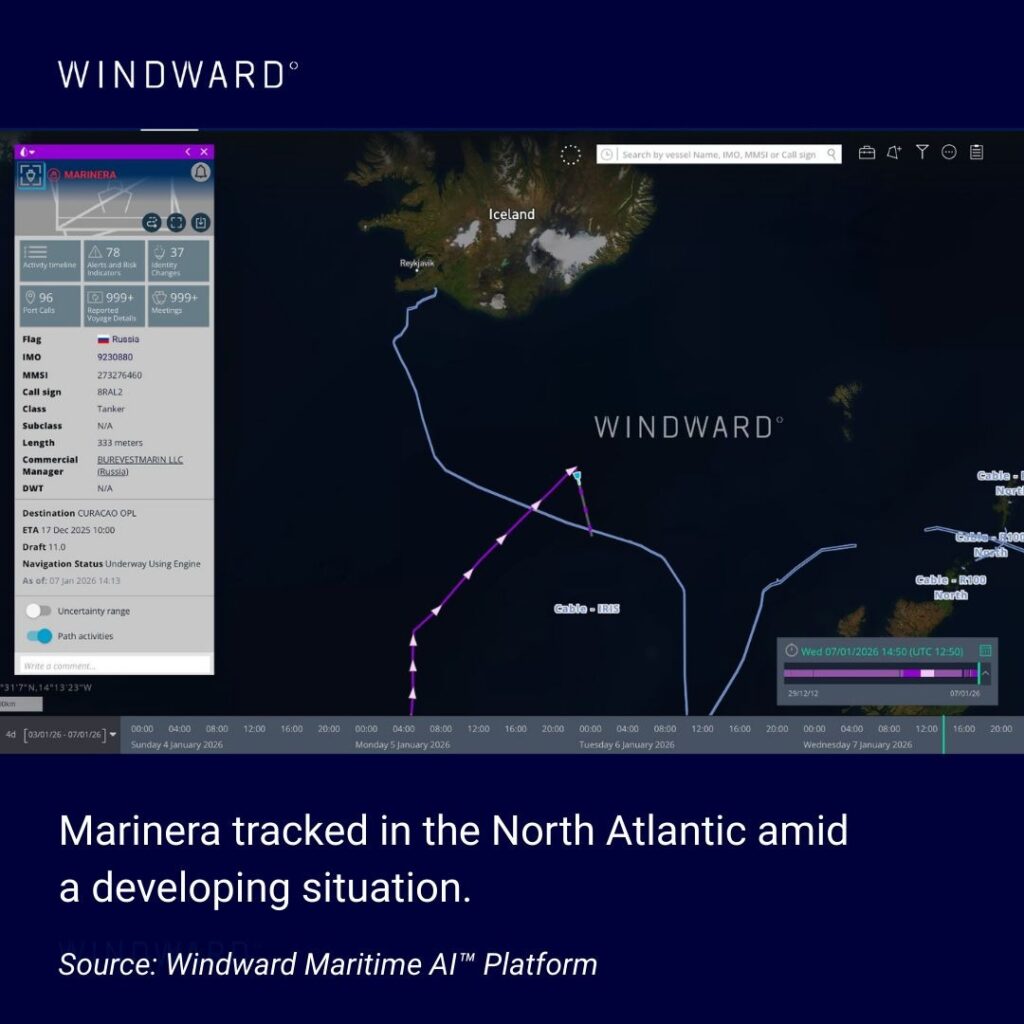 Marinera (Bella 1) vessel. Source: Windward Remote Sensing Intelligence and Maritime AI™ Platform.