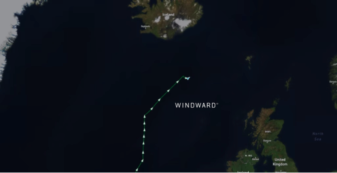 Marinera’s path before it was seized by U.S. authorities. Source: Windward Maritime AI™ Platform.