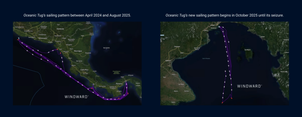 The Oceanic Tug's vessel path. Source: Windward Maritime AI™