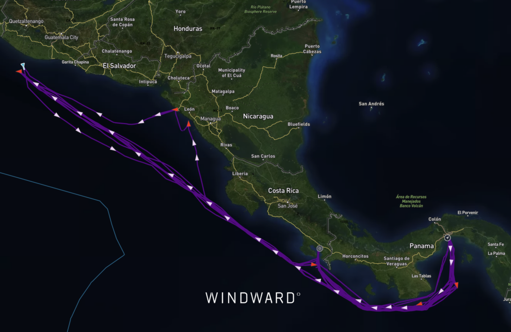 Oceanic Tug’s sailing pattern between April 2024 and August 2025. Source: Windward Maritime AI™ Platform.