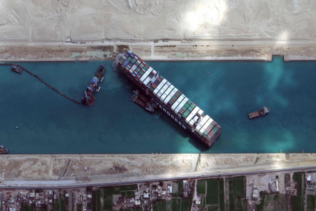 The megaship, Ever Given, blocked the Suez Canal in March 2021. Source: The New York Times.