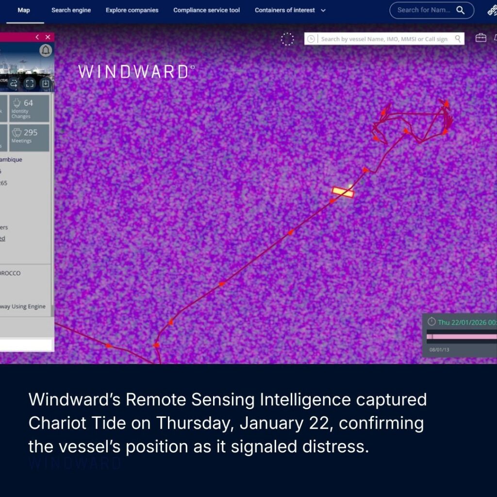 Windward's Remote Sensing Intelligence captured Chariot Tide as it signaled distress.
