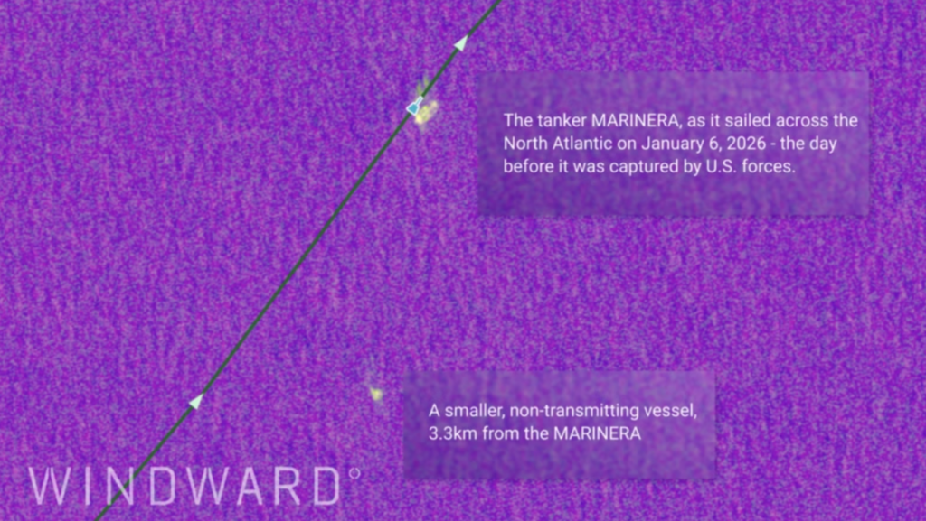 A SAR image showing the Marinera one day before its capture. Source: Windward Maritime AI™ Platform.