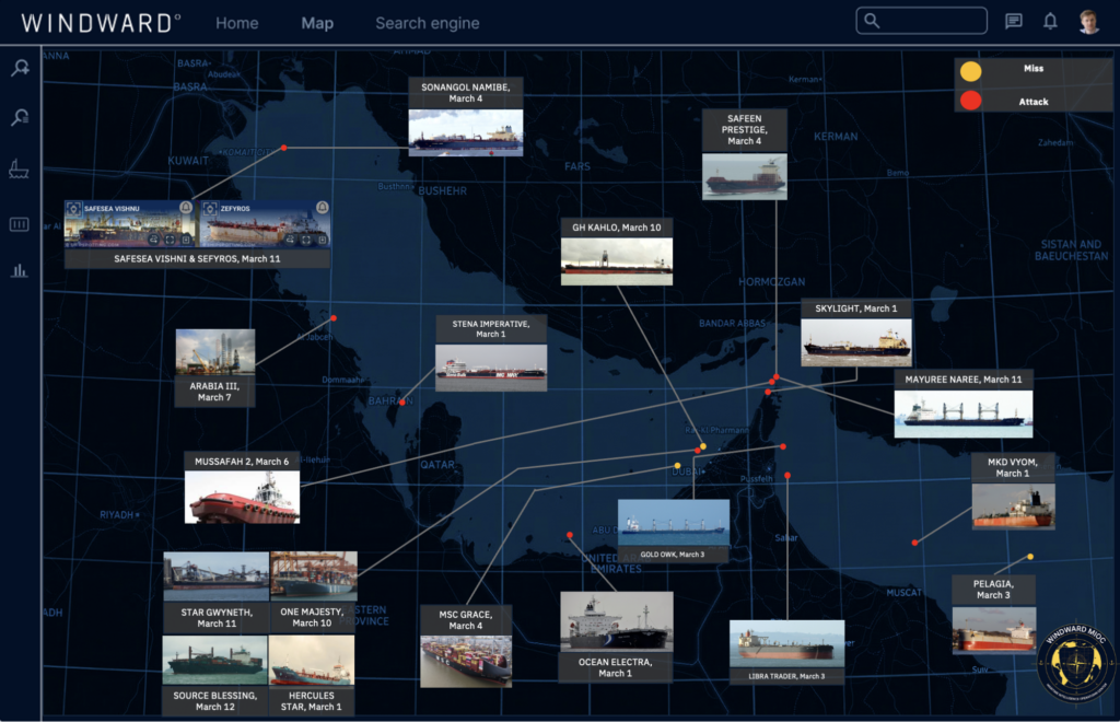 Vessels attacked by the IRGC since the start of Operation Epic Fury until March 18, 2026. Source: Windward.