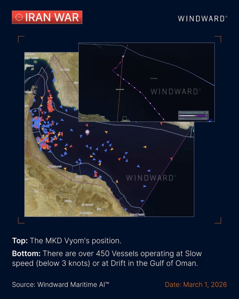 MKD Vyom's position. Source: Windward Maritime AI™.
