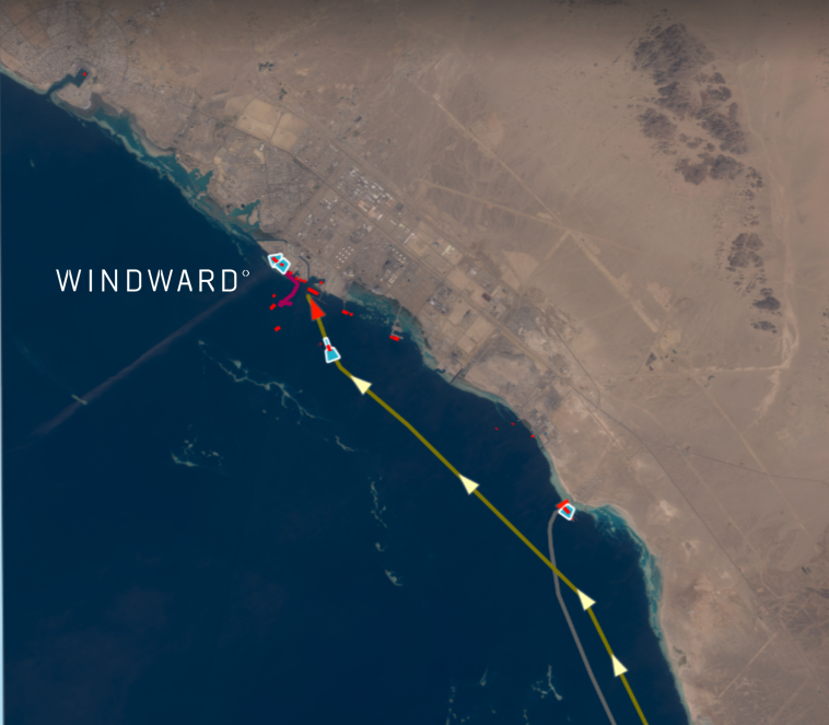 4 crude tankers at Yanbu on March 4, 2026, representing more than double the pre-crisis single-day peak, signaling that Red Sea terminals are now operating at maximum berthing capacity. Source: Windward Remote Sensing Intelligence.
