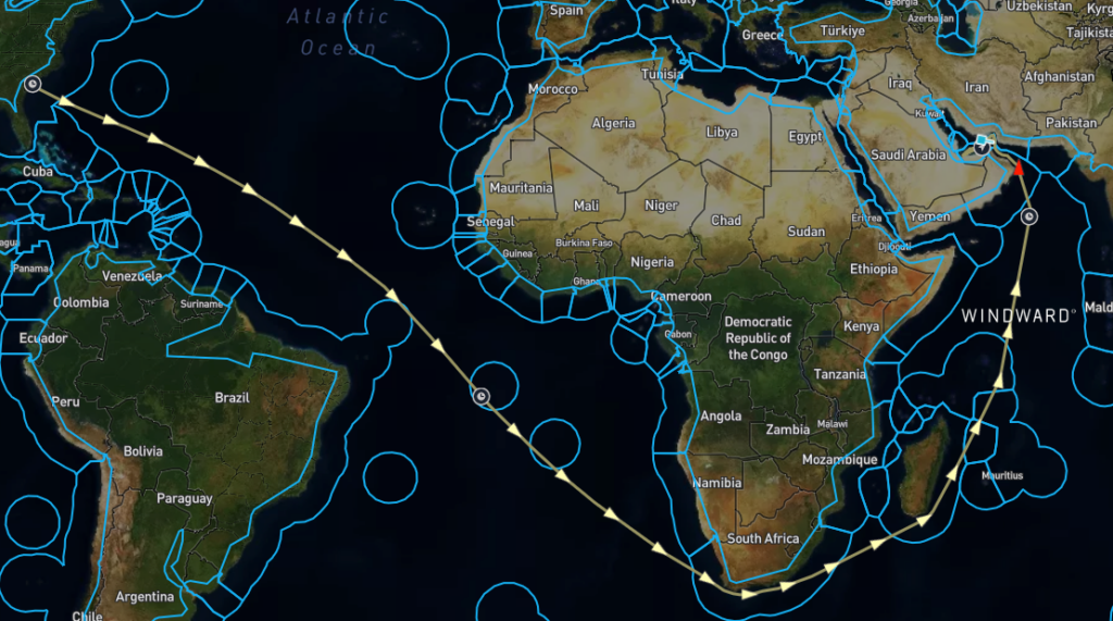 The ONE MAJESTY’s position on March 11, 2026. Source: Windward Maritime AI™ Platform.