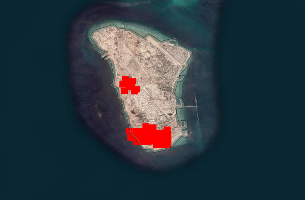 Fire signatures on Kharg Island, March 14, 2026. Source: NASA.