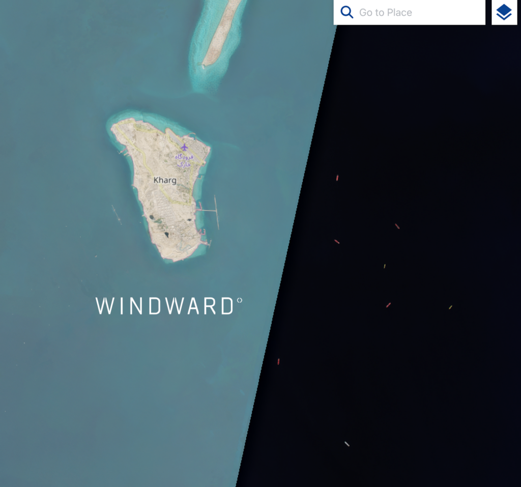 EO imagery of the vessels surrounding Kharg Island, March 14, 2026. Source: Windward Remote Sensing Intelligence.