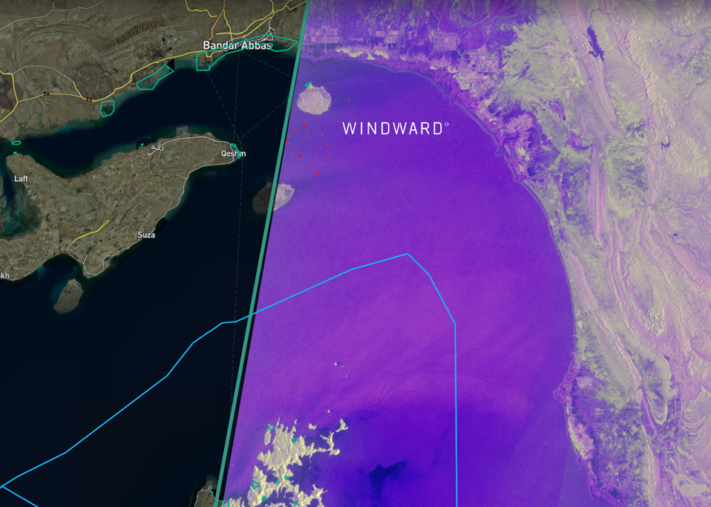 SAR imagery of the Strait of Hormuz, March 19, 2026. Source: Windward Remote Sensing Intelligence.