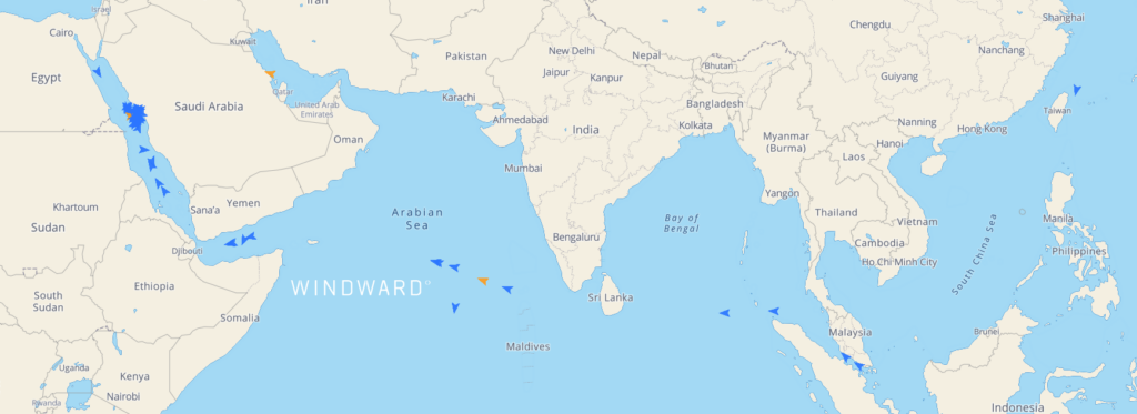 Tankers bound for Yanbu port. Source: Windward Maritime AI™ Platform.
