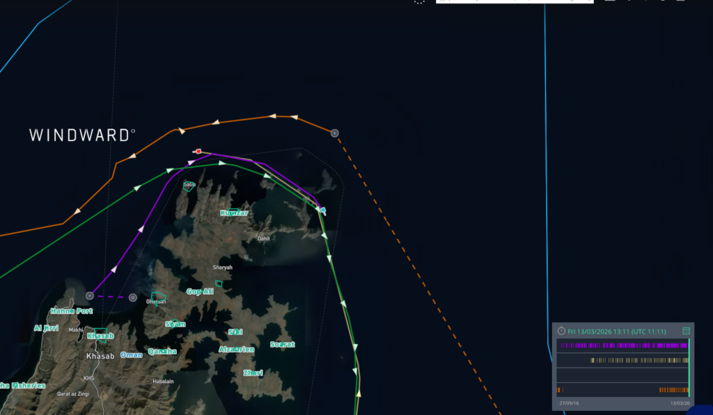 Strait of Hormuz traffic, March 13. Source: Windward Maritime AI™ Platform.