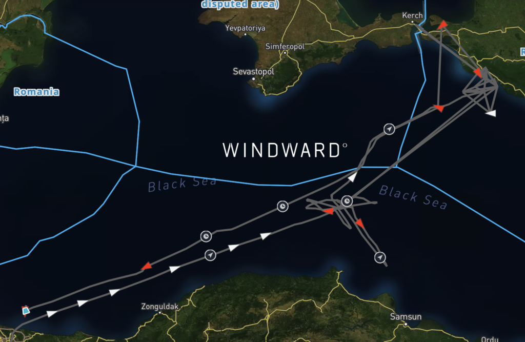 The MARAN HOMER’s vessel path. Source: Windward Maritime AI™ Platform.