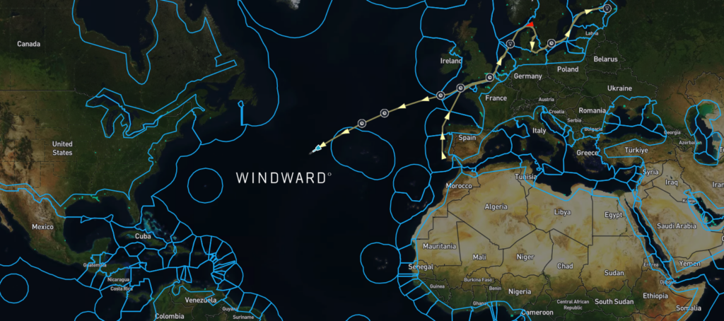 The sanctioned vessels’ path. Source: Windward Maritime AI™ Platform.