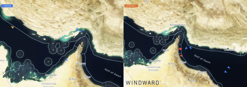 Inbound and outbound transits through the Strait of Hormuz, April 28, 2026. Source: Windward Maritime AI™ Platform.