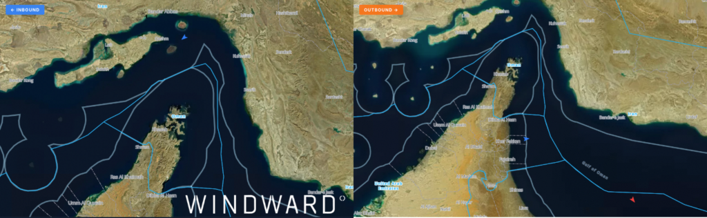 Inbound and outbound crossings of the Strait of Hormuz, April 19, 2026. Source: Windward Maritime AI™ Platform.