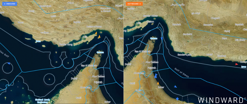Inbound and outbound crossings of the Strait of Hormuz, April 27, 2026. Source: Windward Maritime AI™ Platform.
