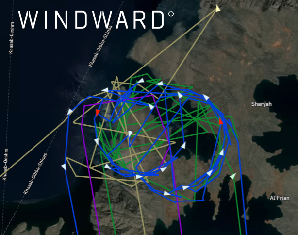 GPS jamming patterns near Khor Fakkan. Source: Windward Maritime AI™ Platform.
