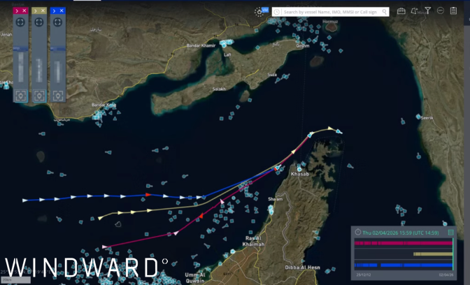 Three Omani ships using the normal, international channel previously used for Hormuz transits. Source: Windward Maritime AI™ Platform.