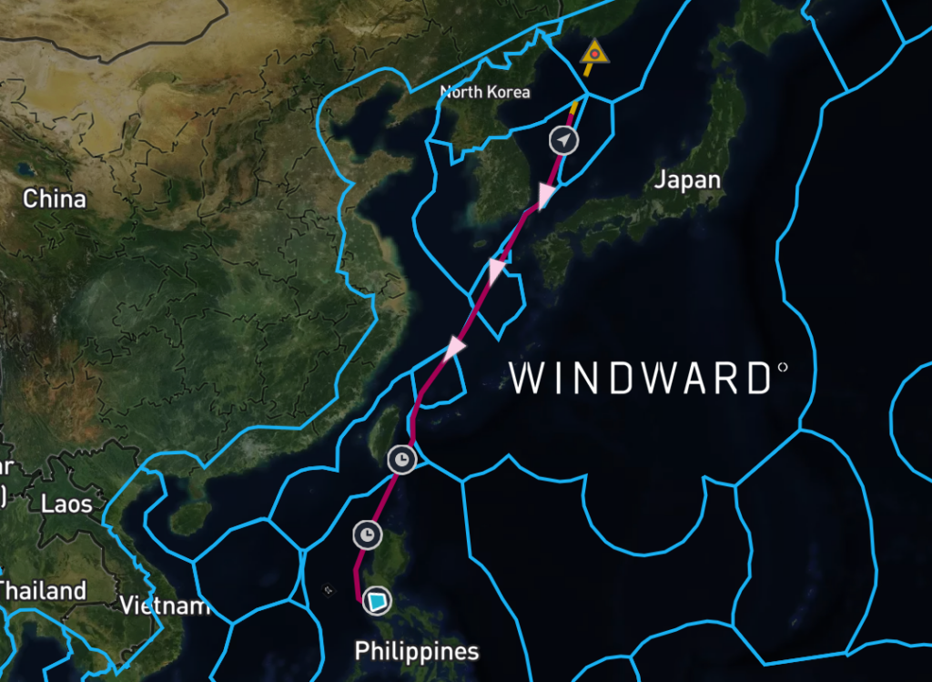 The sanctioned tankers' recent voyage. Source: Windward Maritime AI™ Platform.