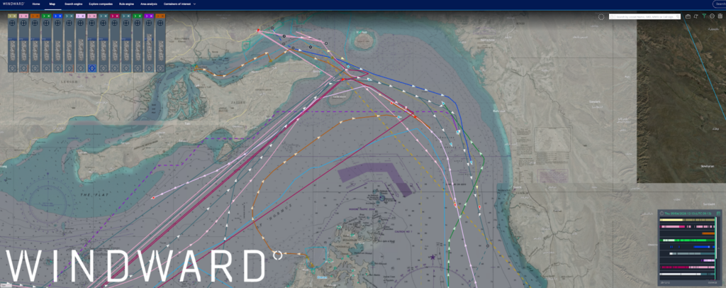 Vessels crossing the Strait of Hormuz between April 8 and 9 until 09:13 UTC. Source: Windward Maritime AI™ Platform.