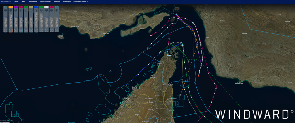 Vessels transiting the Strait of Hormuz, April 13, 2026, 12:47 UTC. Source: Windward Maritime AI™ Platform.