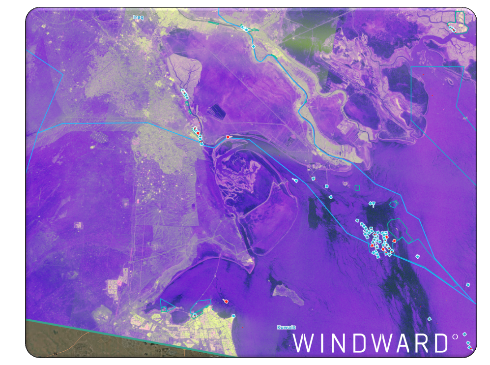 SAR imagery of the Iraq-Kuwait area, April 13, 2026. Source: Windward Remote Sensing Intelligence.