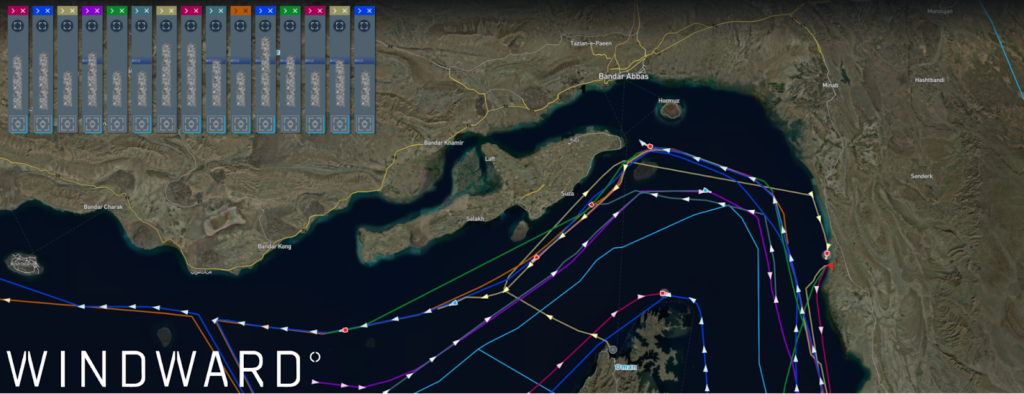 Vessels transiting the Strait of Hormuz, April 15, 2026, 19:05 UTC. Source: Windward Maritime AI™ Platform.