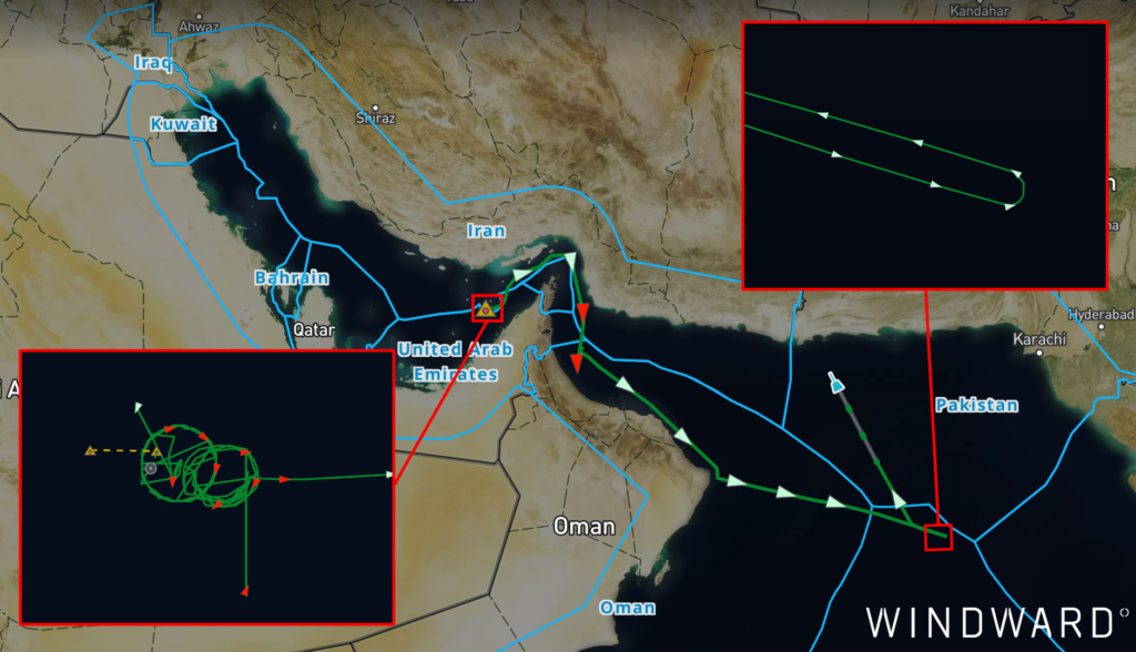 The LPG SEVAN’s vessel path leading up to its interception. Source: Windward Maritime AI™ Platform.