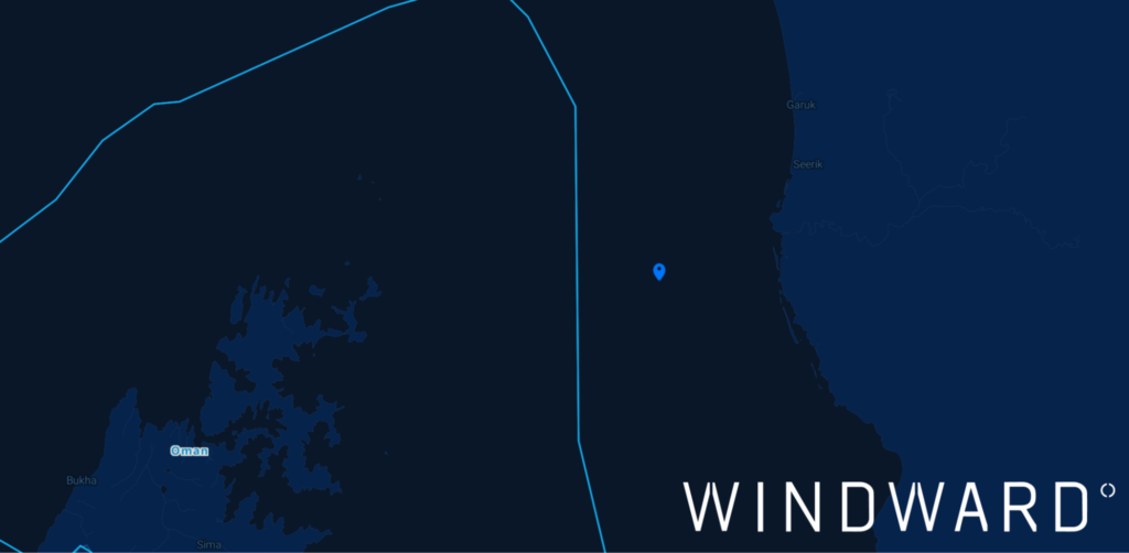 Position of the formation of the IRGC fast crafts detected. Source: Windward Maritime AI™ Platform. 
