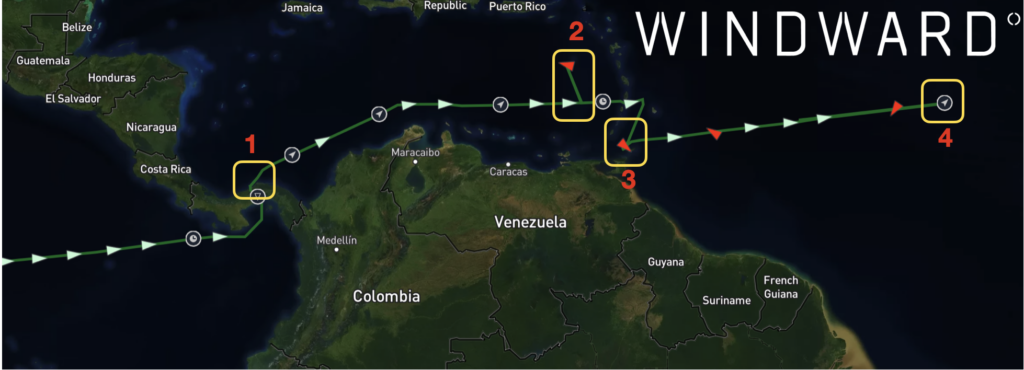 The vessel's route. Source: Windward Maritime AI™ Platform.