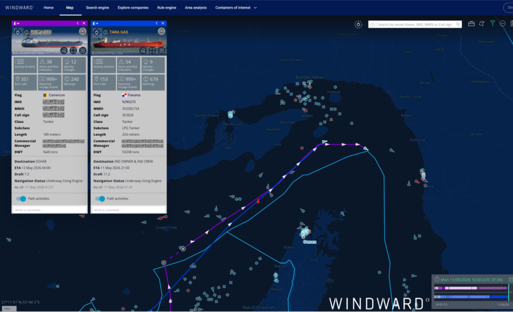 Two outbound dark fleet vessels. Source: Windward Maritime AI™ Platform. 