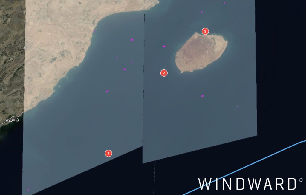 EO imagery of IRGC small-craft masses across the Strait of Hormuz, May 30, 2026, 06:46 UTC. Source: Windward Remote Sensing Intelligence.