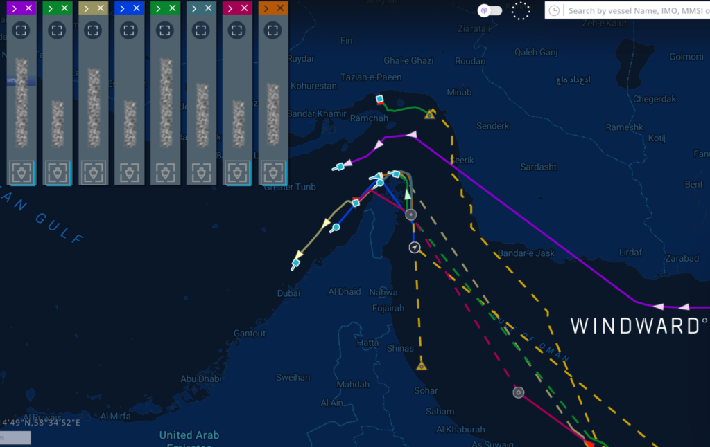 Inbound transits, June 21, 2026. Source: Windward Maritime AI™ Platform.