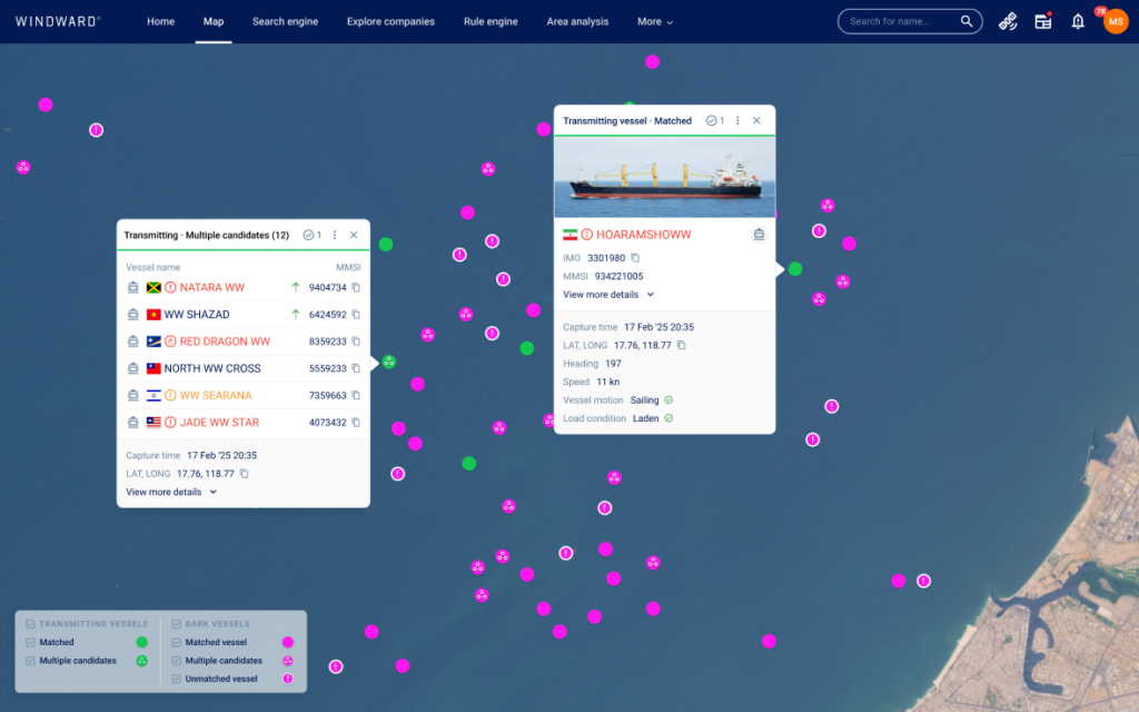 Windward's Image Analytics in action. Source: Windward Maritime AI™ Platform