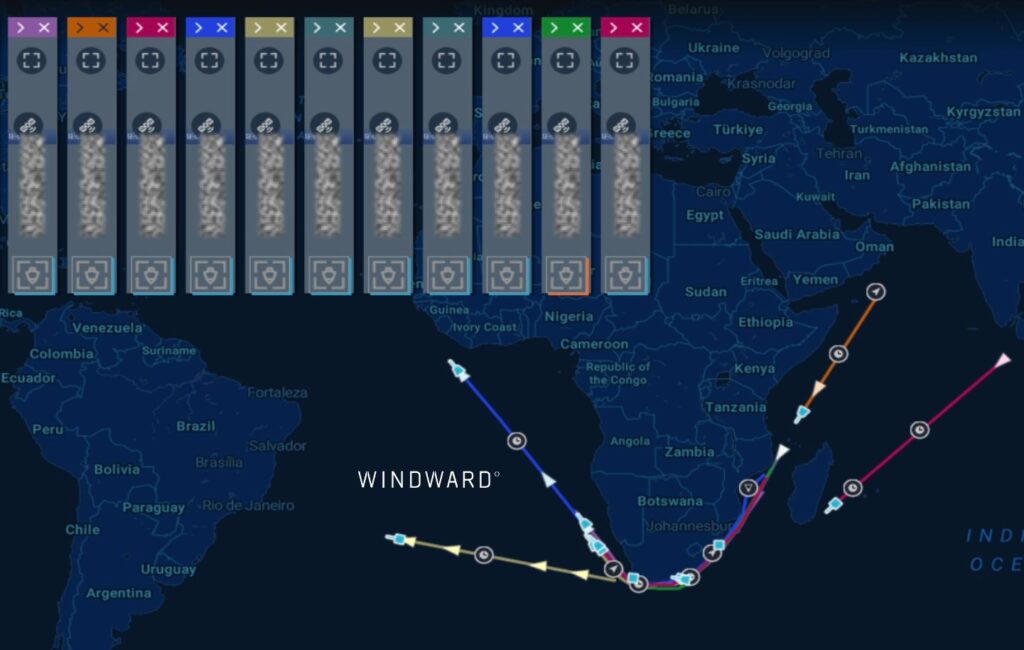 Saudi-flagged vessels transiting the Cape of Good Hope route, August 13, 2026. Source: Windward Maritime AI™ Platform.